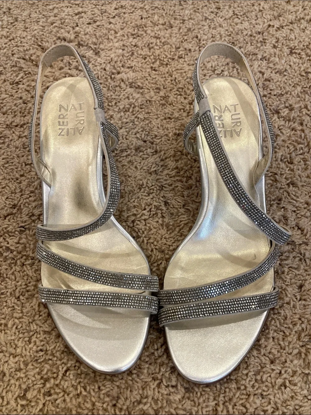 Naturalizer Silver Rhinestone Strappy Slingback Sandals